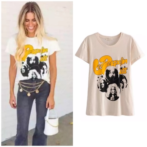 Tops - Led Zeppelin 3concert tee rock graphic tee- cream